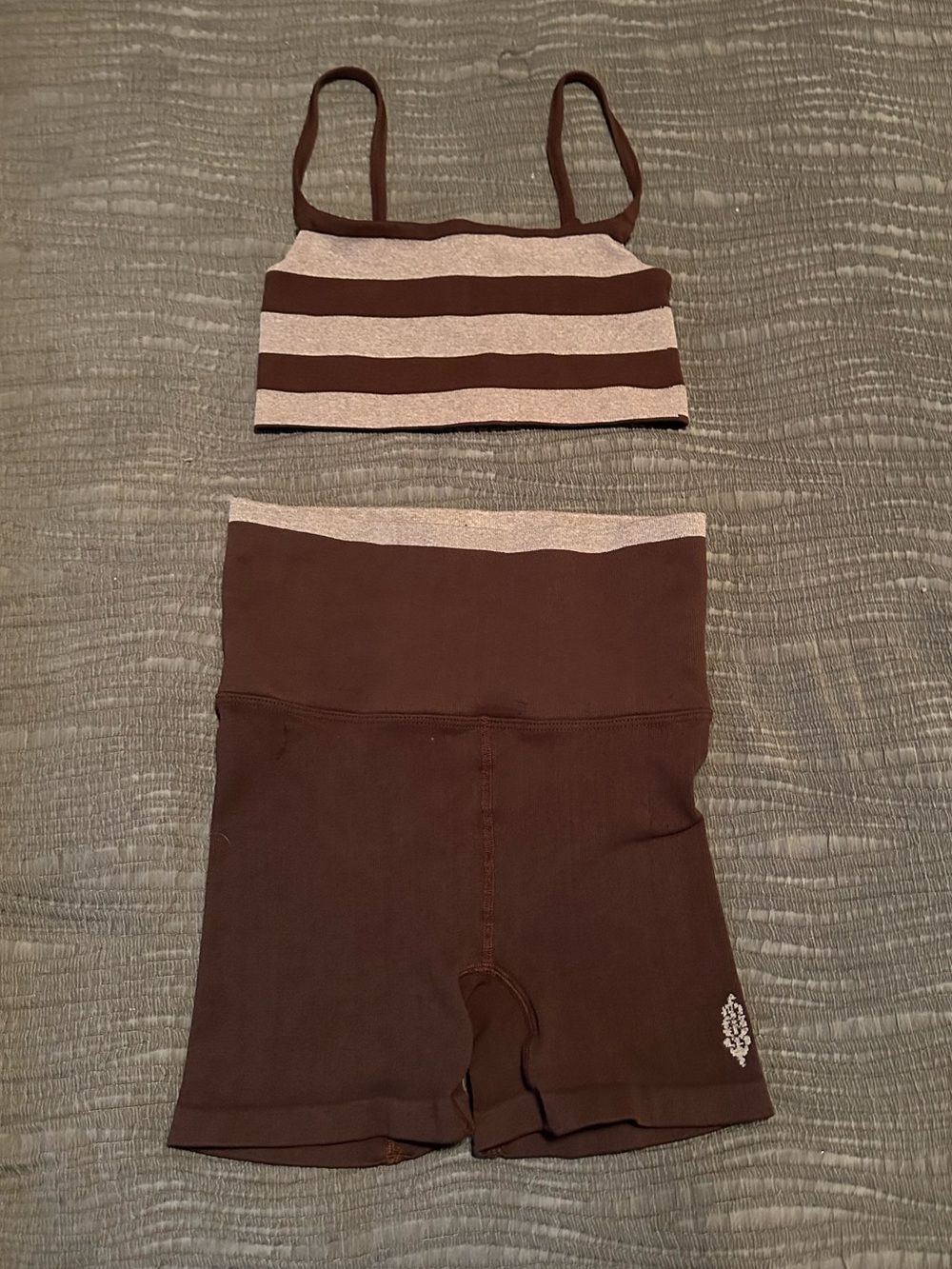 FP Movement by Free People Brown and Cream Striped Set